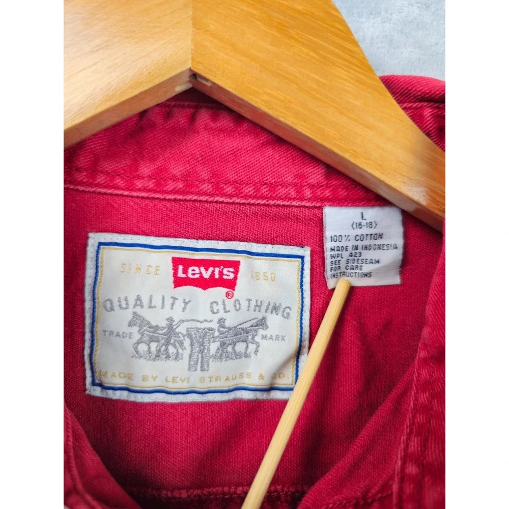 Vintage Levis Red Tab Big Metal Button Down Canvas Shirt Large Youth Boys